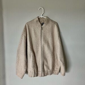 ZARA Neutral Beige Textured Zip Bomber Jacket Size M-L – Like New